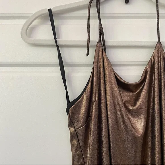 NEW NBD Bronze Metallix Maxi Dress Halter